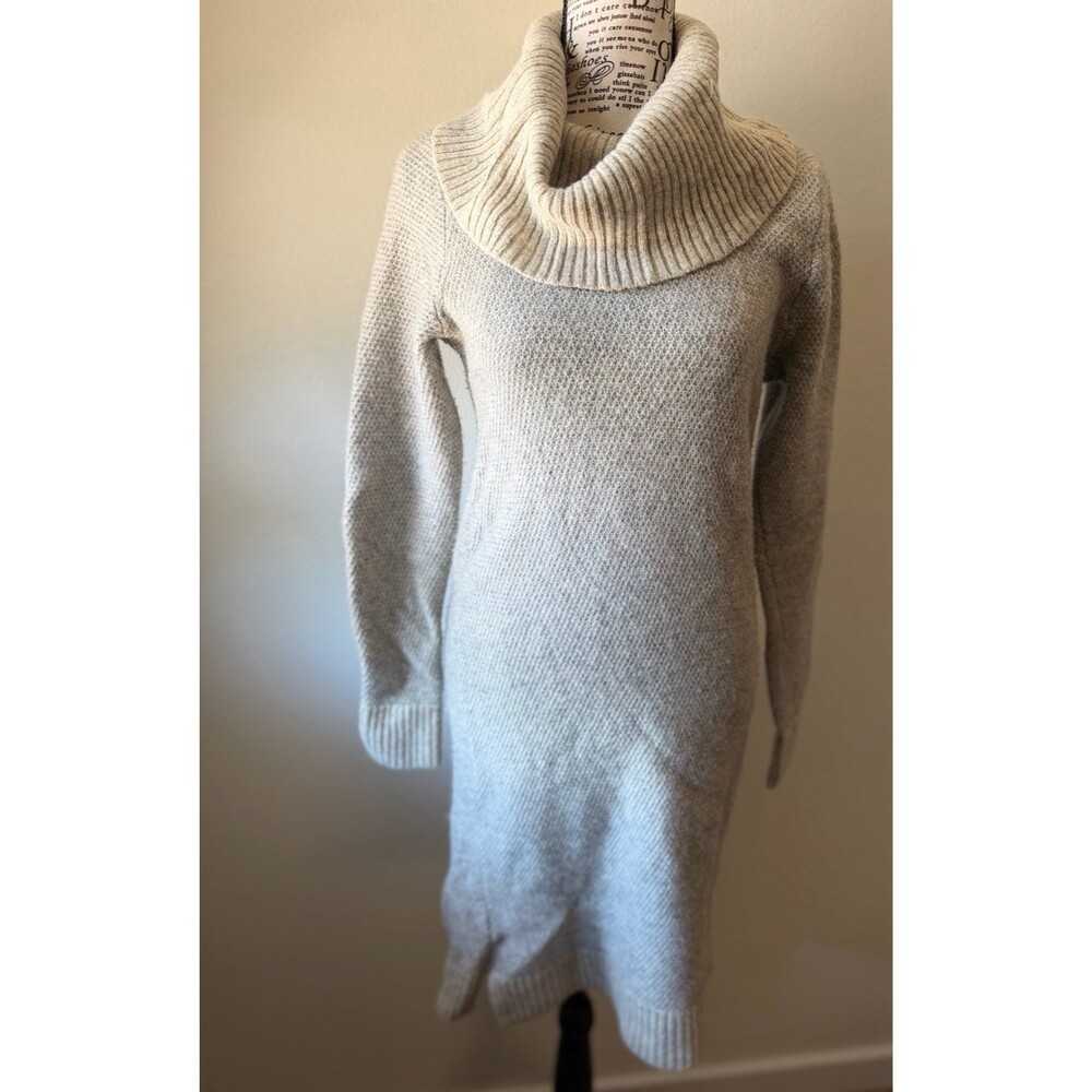 Cynthia Rowley Cowl Neck Lamb’s Wool Blend Sweater Dress Medium Beige